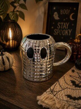 New Halloween Retro Disco Ball Silver Ghost Spooky Coffee Tea Mug